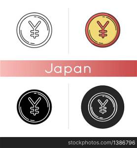 Japanese yen icon. Japan currency. Exchange rate for chinese yuan. Income and profit. Coin for payment. Banking and economy. Linear black and RGB color styles. Isolated vector illustrations. Japanese yen icon. Japan currency