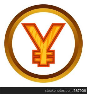 Japanese yen vector icon in golden circle, cartoon style isolated on white background. Japanese yen vector icon