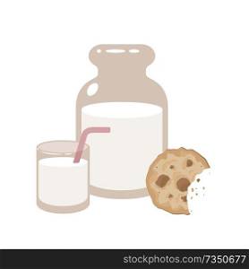 Jar and a glass of milk with cookies. Vector illustration. Eps 10
