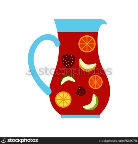 Jar and glass of fresh sangria icon in flat style isolated on white background. Jar and glass of fresh sangria icon, flat style