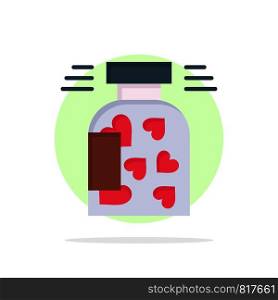 Jar, Bottle, Cookies, Heart, Valentine Abstract Circle Background Flat color Icon