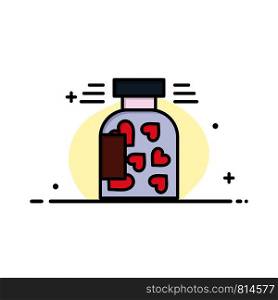 Jar, Bottle, Cookies, Heart, Valentine Business Flat Line Filled Icon Vector Banner Template
