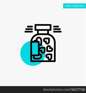 Jar, Bottle, Cookies, Heart, Valentine turquoise highlight circle point Vector icon
