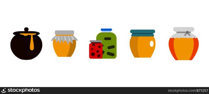 Jar icon set. Flat set of jar vector icons for web design isolated on white background. Jar icon set, flat style