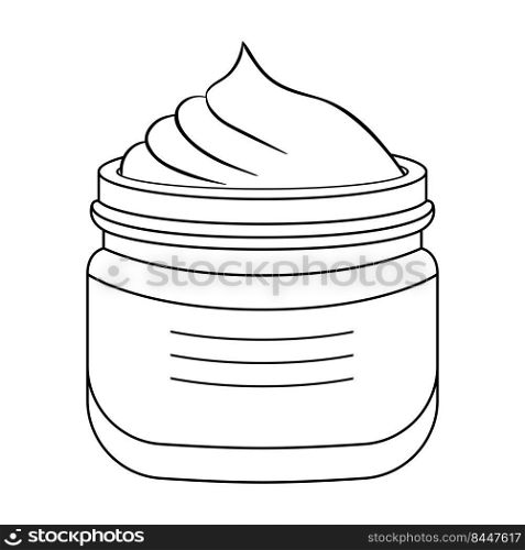 Jar of face cream icon simple line. Cosmetics, face care infographics and ingredients