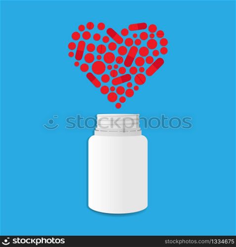 Jar of heart-shaped pills. Vector illustration EPS 10