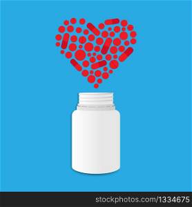 Jar of heart-shaped pills. Vector illustration EPS 10