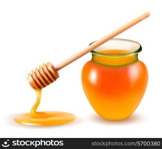 Jar of honey and a dipstick. Vector.