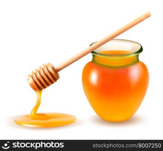 Jar of honey and a dipstick. Vector.