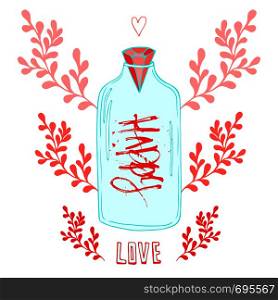 Jar of Love with creative lettering Happy. Cute vector romantic background. Valentines day card or poster.. Jar of Love with creative lettering Happy. Cute vector romantic background. Valentines day card or poster