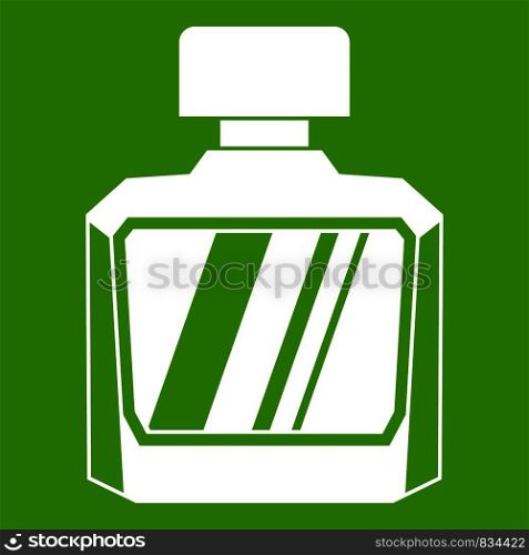 Jar of perfume icon white isolated on green background. Vector illustration. Jar of perfume icon green