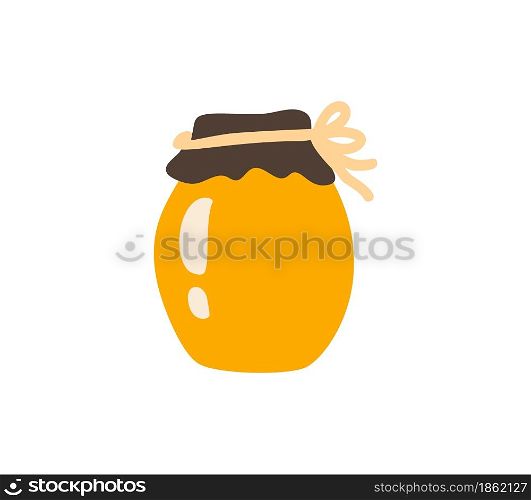 Jar with bee honey vector illustration isolated on white. Honey jar cartoon doodle scandinavian style. free space for text isolated on white background.. Jar with bee honey vector illustration isolated on white. Honey jar cartoon doodle scandinavian style. free space for text isolated on white background