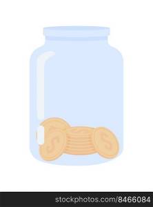 Jar with coins semi flat color vector object. Full sized item on white. Money savings. Home arrangement. Diy penny bank simple cartoon style illustration for web graphic design and animation. Jar with coins semi flat color vector object