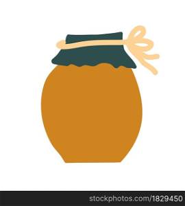 Jar with honey vector illustration isolated on white. Honey jar cartoon doodle scandinavian style. free space for text isolated on white background.. Jar with honey vector illustration isolated on white. Honey jar cartoon doodle scandinavian style. free space for text isolated on white background