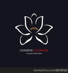 Jasmine element vector logo. Round emblem in minimal linear style - natural product design, florist, cosmetics, ecology concept, wellness, spa, raw food package.