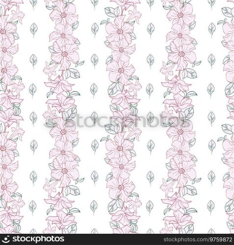 Jasmine exotic flower, hand drawn line art vector seamless pattern for textile fabric, card or wedding invite, surface design.. Jasmine exotic flower, hand drawn vector seamless pattern for textile fabric, card or wedding invite, surface design