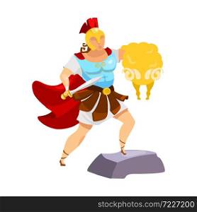 Jason with golden fleece flat vector illustration. Fighter with yellow ram fur. Victory symbol. Classical antiquity legend. Greek mythology. Agronaut isolated cartoon character on white background. Jason with golden fleece flat vector illustration