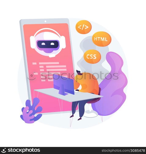 Java developer. Smartphone software. Javascript coding, writing application, css programming. Html source code tampering. Mobile program. Vector isolated concept metaphor illustration.. Java developer vector concept metaphor