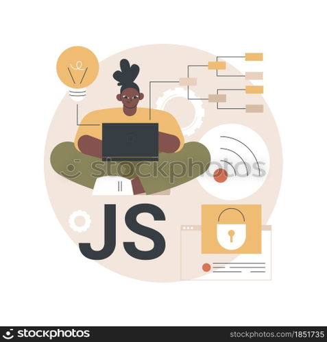 JavaScript abstract concept vector illustration. Game engine, JS development, web programming, JavaScript language, website project, mobile application, dynamic coding process abstract metaphor.. JavaScript abstract concept vector illustration.