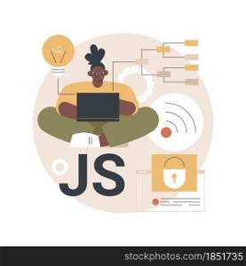JavaScript abstract concept vector illustration. Game engine, JS development, web programming, JavaScript language, website project, mobile application, dynamic coding process abstract metaphor.. JavaScript abstract concept vector illustration.