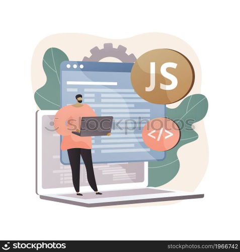 JavaScript abstract concept vector illustration. Game engine, JS development, web programming, JavaScript language, website project, mobile application, dynamic coding process abstract metaphor.. JavaScript abstract concept vector illustration.