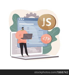 JavaScript abstract concept vector illustration. Game engine, JS development, web programming, JavaScript language, website project, mobile application, dynamic coding process abstract metaphor.. JavaScript abstract concept vector illustration.