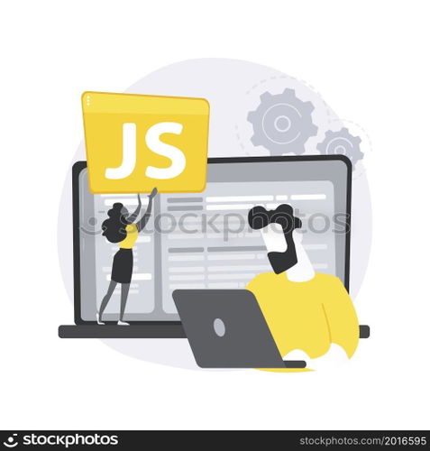 JavaScript abstract concept vector illustration. Game engine, JS development, web programming, JavaScript language, website project, mobile application, dynamic coding process abstract metaphor.. JavaScript abstract concept vector illustration.