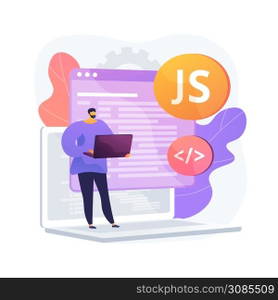 JavaScript abstract concept vector illustration. Game engine, JS development, web programming, JavaScript language, website project, mobile application, dynamic coding process abstract metaphor.. JavaScript abstract concept vector illustration.