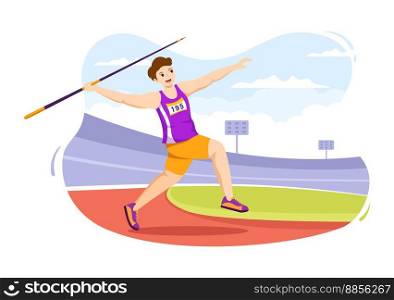 Javelin Throwing Athlete Illustration using a Long Lance Shaped Tool to Throw in Sports Activity Flat Cartoon Hand Drawn Template