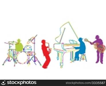 Jazz band sketch, isolated and grouped over white background