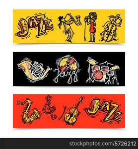 Jazz horizontal banners sketch set with music party concert instruments isolated vector illustration