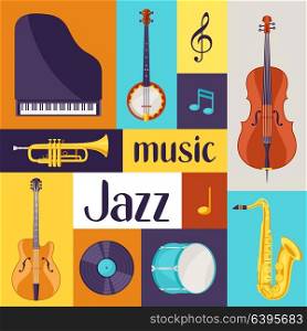 Jazz music retro poster with musical instruments. Jazz music retro poster with musical instruments.