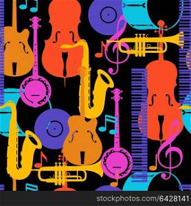 Jazz music seamless pattern with musical instruments. Jazz music seamless pattern with musical instruments.