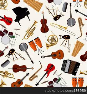 Jazz musical instruments on white background vector seamless pattern. Jazz musical instruments seamless pattern