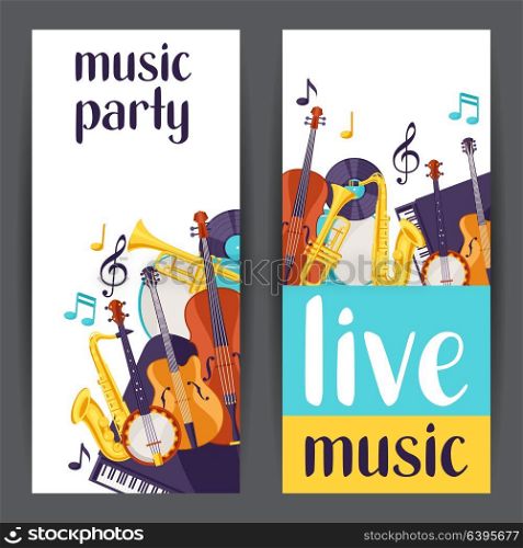 Jazz party live music banners with musical instruments. Jazz party live music banners with musical instruments.
