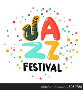 Jazz Sign Concept. Jazz festival sign concept with colorful letters and dots on white background flat vector illustration
