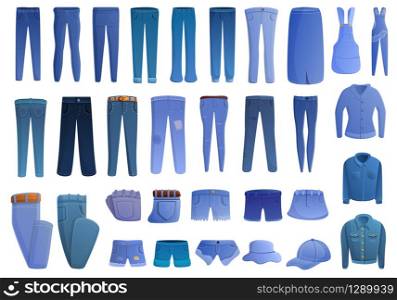 Jeans icons set. Cartoon set of jeans vector icons for web design. Jeans icons set, cartoon style