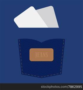 Jeans pocket with blank card, illustration vector design.
