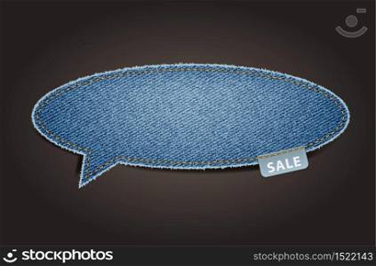 Jeans texture background on retro style speech bubbles, stickers, labels, tags. Vector template design