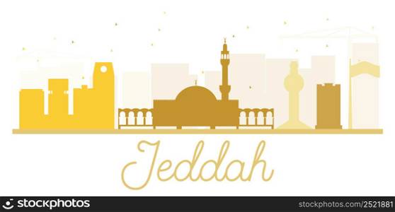 Jeddah City skyline golden silhouette. Vector illustration. Simple flat concept for tourism presentation, banner, placard or web site. Business travel concept. Cityscape with landmarks