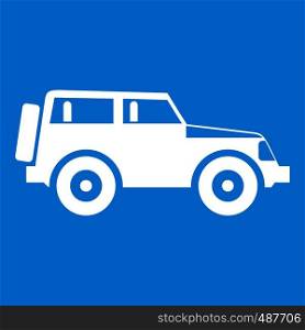Jeep icon white isolated on blue background vector illustration. Jeep icon white
