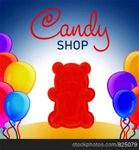 Jelly candy shop concept background. Cartoon illustration of jelly candy shop vector concept background for web design. Jelly candy shop concept background, cartoon style