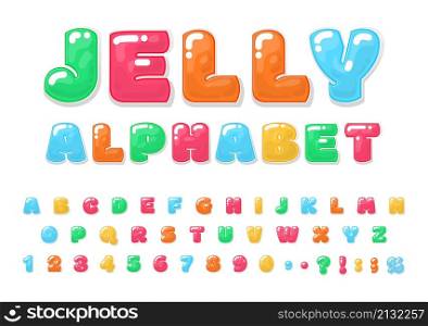 Jelly cartoon alphabet. Color letter 3d, kids tasty numbers. Delicious bubble gum text, fun candy typography elements childish decent vector collection on white. Jelly cartoon alphabet. Color letter 3d, kids tasty numbers. Delicious bubble gum text, fun candy typography elements childish decent vector collection