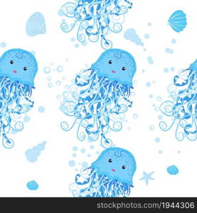 Jellyfish, fish, animals bright seamless patterns. Sea travel, snorkeling with animals, tropical fish. Jellyfish, fish, animals bright seamless patterns. Sea travel, snorkeling with animals, tropical fish.