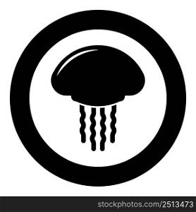 Jellyfish icon in circle round black color vector illustration image solid outline style simple. Jellyfish icon in circle round black color vector illustration image solid outline style