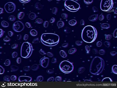 Jellyfish seamless pattern with neon glowing vibrant glitchy abstract background in 80s or anaglyph 3D style