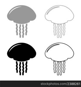 Jellyfish set icon grey black color vector illustration image simple solid fill outline contour line thin flat style. Jellyfish set icon grey black color vector illustration image solid fill outline contour line thin flat style