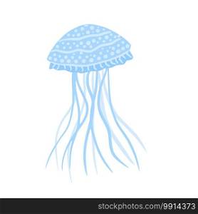 Jellyfish short isolated on white background. Cartoon cute blue color in doodle vector illustration.. Jellyfish short isolated on white background. Cartoon cute blue color in doodle.