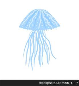 Jellyfish small isolated on white background. Cartoon cute blue color in doodle vector illustration.. Jellyfish small isolated on white background. Cartoon cute blue color in doodle.