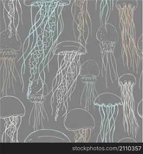 Jellyfish. Vector seamless pattern